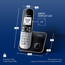 Carica l'immagine nel visualizzatore di Gallery, Panasonic KX-TG6851JTB Telefono Cordless Digitale, Unità Base e Ricevitore Singolo, ID Chiamante, Blocco Chiamate Indesi