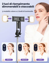 Carica l'immagine nel visualizzatore di Gallery, 135CM Bastone Selfie Treppiede con 2 Luce di Riempimento, 4 in 1 Selfie Stick Treppiede per Telefono con Telecomando Tre