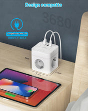 Carica l'immagine nel visualizzatore di Gallery, SUDEERY Ciabatta elettrica 6 in 1 con USB C, 3 prese, spina piatta con commutazione singola, multipresa cubo con cavo da