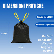 Carica l'immagine nel visualizzatore di Gallery, Bottari 60 Sacchi Immondizia 40L 55x65 cm con Maniglie di Chiusura, Nero, Sacchi per Spazzatura Resistenti e Riciclati, 