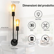 Carica l'immagine nel visualizzatore di Gallery, Comely Applique Interno E27 2 Luci Nero Regolabile Industriale