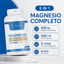 Carica l'immagine nel visualizzatore di Gallery, Magnesio Complex Plus 240 Compresse 5 Forme 450mg | Magnesio Bisglicinato Citrato Malato Pidolato | Magnesio Completo | 
