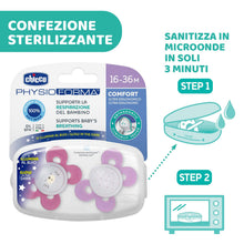 Carica l'immagine nel visualizzatore di Gallery, Chicco Physio Comfort Night Bimba Succhietto di Silicone, 16-36 Mesi, 2 Pezzi, Colori Assortiti