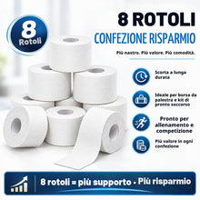 Carica l'immagine nel visualizzatore di Gallery, 8 Rotoli Nastro Sportivo Bianco Nastro Autoadesivo Bendaggi Sportivi Strappabile 3,8cm x 10m