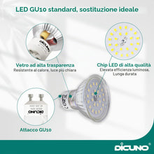 Carica l'immagine nel visualizzatore di Gallery, DiCUNO Lampadina LED GU10 5W, Equiv. 50W, 6000K, 430lm, 6 Pezzi
