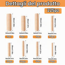 Carica l'immagine nel visualizzatore di Gallery, 225 Pz Tasselli Legno,Spine Legnos, Tasselli Aghi in Legno Conici Scanalati
