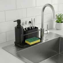 Carica l'immagine nel visualizzatore di Gallery, Relaxdays Organizer lavello, dispenser detersivo e porta spugna, HBT: 19 x 21 x 12 cm, set cucina, ferro, nero