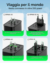 Carica l'immagine nel visualizzatore di Gallery, Adattatore da viaggio, caricabatterie universale mondiale con spina europea GaN 30W, 4 porte (1 AC, 1 USB-A, 2 USB-C), p