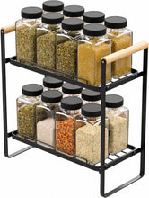 Carica l'immagine nel visualizzatore di Gallery, Amig - Scaffale Portatile a 2 Livelli - Organizer per Cucina o Bagno - Acciaio Nero e Bambù - Dimensioni: 260 x 130 x 287 mm