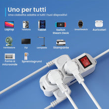 Carica l'immagine nel visualizzatore di Gallery, Ewent Multipresa Ciabatta Elettrica 6 Posti 2 Polivalenti (schuko 10/16A) 4 Bivalenti 10/16A,Spina Italiana 10A,Potenza 