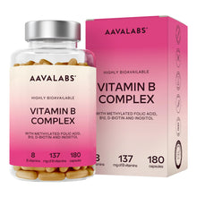 Carica l'immagine nel visualizzatore di Gallery, Vitamina B Complex Alto Dosaggio Vegan | 180 Capsule [6 Mesi] Vitamine B: Vitamina B1, B2, B3 (Niacina), B5, B6, B8 (Bio