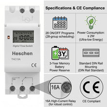 Carica l'immagine nel visualizzatore di Gallery, Heschen THC15A - Temporizzatore digitale elettronico Digital Power LCD programmabile settimanalmente CA 220 – 240 V 16 a