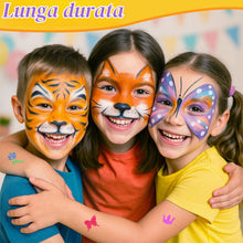 Carica l'immagine nel visualizzatore di Gallery, Truccabimbi Kit 32 Pezzi - 20 Colori Anallergici con Glitter, Spugnette e Stencil, Set Completo per Face Painting a Carn
