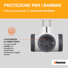 Carica l'immagine nel visualizzatore di Gallery, BTICINO Adattatore S3626D, 3 Prese Schuko Standard Tedesco, Spina Grande 16A, Presa multipla su 3 Lati, Potenza Fino a 3