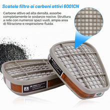 Carica l'immagine nel visualizzatore di Gallery, 6001 Filtri per Respiratore in Carbone Attivo Abito, Con 80 Filtri in Cotone, 4 Filtri e 4 Tappi, Organic Vapor 6001 Car