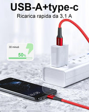 Carica l'immagine nel visualizzatore di Gallery, [2pcs 2m] 100W PD3.0 USB C a C Cavo di ricarica veloce + 3.1A USB A a C di in nylon intrecciato ricarica veloce Cavo per