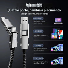 Carica l'immagine nel visualizzatore di Gallery, Multi Cavo di Ricarica,65W 4 in 1 Cavo Ricarica Rapidacavo Multi con Display Digitale Luce LED RGB Micro USB Tipo C Ligh