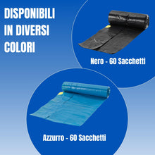 Carica l'immagine nel visualizzatore di Gallery, Bottari 60 Sacchi Immondizia 40L 55x65 cm con Maniglie di Chiusura, Nero, Sacchi per Spazzatura Resistenti e Riciclati, 