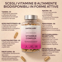 Carica l'immagine nel visualizzatore di Gallery, Vitamina B Complex Alto Dosaggio Vegan | 180 Capsule [6 Mesi] Vitamine B: Vitamina B1, B2, B3 (Niacina), B5, B6, B8 (Bio