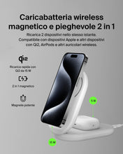 Carica l'immagine nel visualizzatore di Gallery, Belkin BoostCharge Caricabatteria magnetico pieghevole 2 in 1 con Qi2 15W, Caricatore wireless compatibile con MagSafe, 
