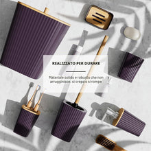 Carica l'immagine nel visualizzatore di Gallery, Clara Clark Set di accessori da bagno viola, set di 6 accessori da bagno, set da bagno con scopino, bidone della spazzatura e dispenser di sapone