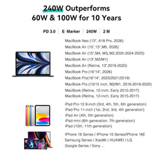 Carica l'immagine nel visualizzatore di Gallery, Cavo USB C da 240 W, cavo di ricarica USB C a USB C, cavo di ricarica rapida per MacBook Pro M3/Macbook Air M4, iPad Pro