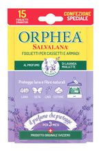 Carica l'immagine nel visualizzatore di Gallery, Orphea Salvalana, Foglietti per Cassetti e Armadi, Protegge Lana e Vestiti Tutta la Stagione, Profumo di Lavanda, agisce