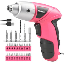 Carica l'immagine nel visualizzatore di Gallery, Hi-Spec Avvitatore Elettrico 3.6V USB, Kit Riparazioni Domestiche, Rosa
