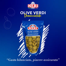 Carica l'immagine nel visualizzatore di Gallery, Neri Sottoli - Olive Verdi Denocciolate - Ideali come Condimento per Primi e Secondi piatti, Insalate e come Antipasto -