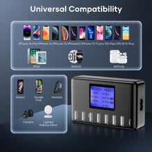 Carica l'immagine nel visualizzatore di Gallery, Stazione di ricarica con 8 porte USB C 60W, 12A, con display LCD per più dispositivi, Caricabatterie intelligente da tav