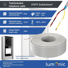Carica l'immagine nel visualizzatore di Gallery, Lumonic Cavo telefonico JYSTY grigio | 2x2x0,6mm CCA | 25m | codice colore &amp; schermato | Marcatura del metro | Cavo per 