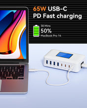 Carica l'immagine nel visualizzatore di Gallery, 200W Caricatore USB Multiplo, 8 Porte Caricatore USB C con PD 65W e QC 18W, Stazione di Ricarica Rapida con Schermo LCD,