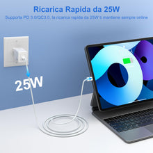 Carica l'immagine nel visualizzatore di Gallery, YISH 25W Caricatore USB C Caricabatterie： 3A USB C Presa Carica Alimentatore con 60W Cavo USB Type-C 1M Spina Ricarica A