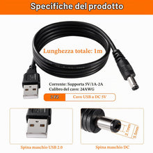 Carica l'immagine nel visualizzatore di Gallery, 2 Pezzi 1m 24AWG Cavo USB a DC 5V, Cavo di Alimentazione da USB a Jack a Cilindro da 5.5 mm x 2.1 mm 5 Volt DC, per Disp