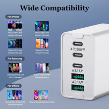 Carica l'immagine nel visualizzatore di Gallery, Caricatore Multiplo 5 Porte USB C PD&amp;QC3.0 - Caricatore Rapido PD 20W, Spina Di Ricarica Tipo C, Compatibile Con iPhone/