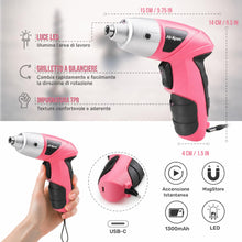 Carica l'immagine nel visualizzatore di Gallery, Hi-Spec Avvitatore Elettrico 3.6V USB, Kit Riparazioni Domestiche, Rosa
