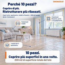 Carica l'immagine nel visualizzatore di Gallery, 10 pezzi teli per imbiancare extra resistenti – pellicole protettive in plastica per ristrutturazioni, traslochi e prote