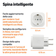 Carica l'immagine nel visualizzatore di Gallery, Amazon Basics Presa intelligente Wi-Fi smart plug, singola per interni (presa europea), compatibile solo con Alexa, bian