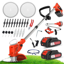 Carica l'immagine nel visualizzatore di Gallery, OUTIGO Tosaerba a batteria, Dotato di due batterie da 21 V, 4 lame, tosaerba triplo pieghevole, tosaerba da giardino a b