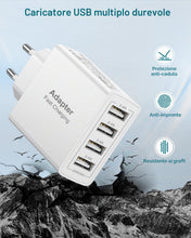 Carica l'immagine nel visualizzatore di Gallery, Caricatore USB, 4 Porte 25W/5A Presa USB Multipla Alimentatore USB Multiplo Caricabatteria Cellulare Rapido per iPhone D