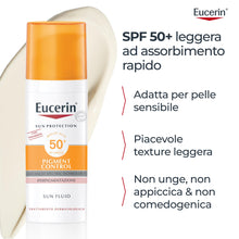 Carica l'immagine nel visualizzatore di Gallery, Eucerin Pigment Control Sun Fluid SPF 50+ 50 ml, Crema solare viso 50+ con filtri UVA/UVB, Protezione solare viso 50+ an