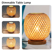 Carica l'immagine nel visualizzatore di Gallery, Lampada da tavolo a lanterna in bambù intrecciato, lampada da comodino, luce notturna in stile rurale, luce decorativa, 
