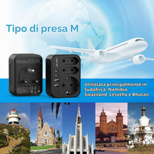 Carica l'immagine nel visualizzatore di Gallery, JSVER Adattatore da viaggio tipo M per il Sud Africa con 1 presa Schuko e 2 prese UE, adattatore da viaggio Sudafrica Ge