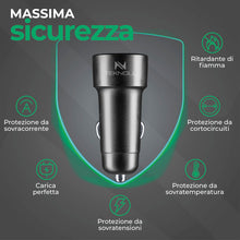 Carica l'immagine nel visualizzatore di Gallery, Caricabatterie Rapido 65W -2 Porte: 1xUSB-C 20W PD + 1xUSB-C 45W PD - LED Attivo - Ricarica Sicura in Auto - Adatto a Tu