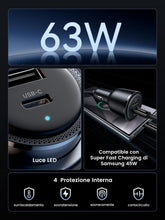 Carica l'immagine nel visualizzatore di Gallery, UGREEN 63W Caricatore Auto USB C PD 3.0 QC 3.0 PPS 45W Accendisigari USB