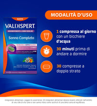 Carica l'immagine nel visualizzatore di Gallery, Valdispert Sonno Completo, 30 Compresse, Integratore Sonno con Melatonina