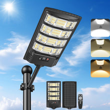 Carica l'immagine nel visualizzatore di Gallery, Lampione Solare Led Esterno, 6000K Bianca e 3000K Calda Faro Stradale Esterno Impermeabile con Pannello Solare e Sensore