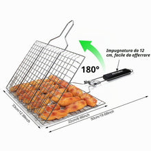 Carica l'immagine nel visualizzatore di Gallery, Cestino da Barbecue Pieghevole in Acciaio Inox per Pesce, Gamberetti con Manico Rimovibile, con Pennello da Forno e Bors