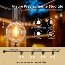 Carica l'immagine nel visualizzatore di Gallery, Catena Luminosa Esterno 15M,LED Catena Luminosa con 25+2 Luci G40, 2700K Bianco Caldo, IP45 Per Giardino, Terrazza e Fes