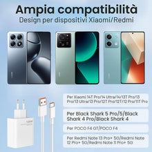 Carica l'immagine nel visualizzatore di Gallery, 120w Caricatore USB Rapido con Cavo Usb C 2M, per Redmi Note 13 Pro, XiaoMi 14 Pad 6 Pad 5 11 Lite 11i Redmi 13C 12C Not